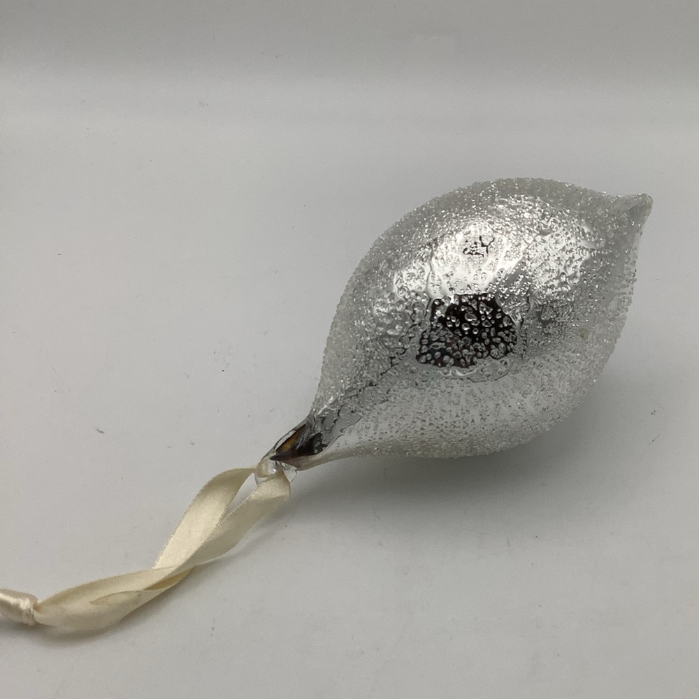 Shimmering Handblown Silver Beaded Glass Holiday Ornament
